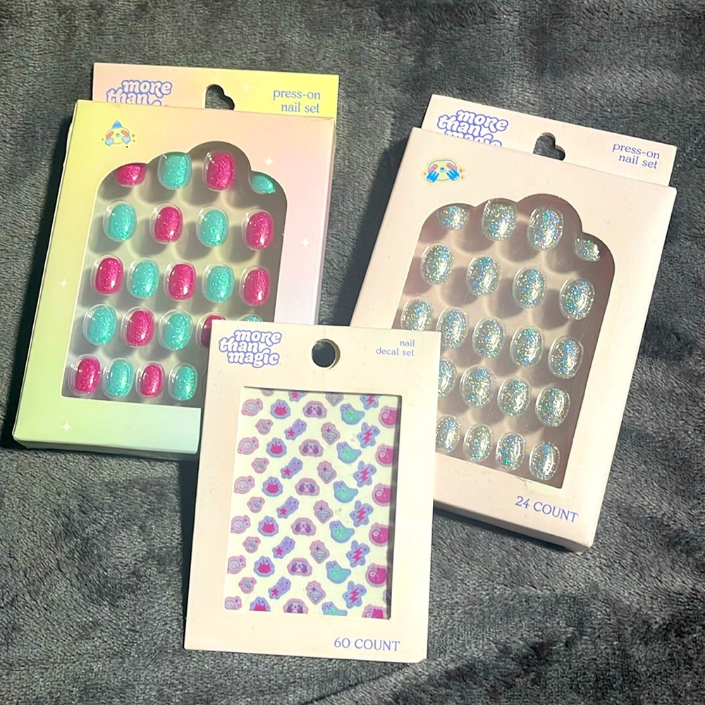 Kids press on nail sets and nail decal set